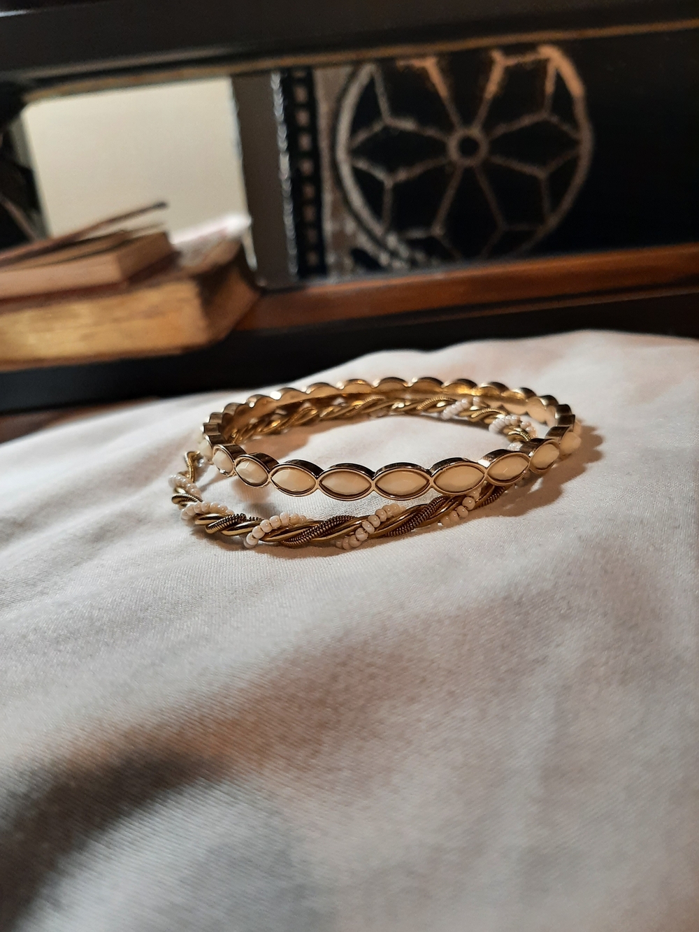 Gold and Cream Women's Bracelet Set - Elegant Twisted and Marquise Designs